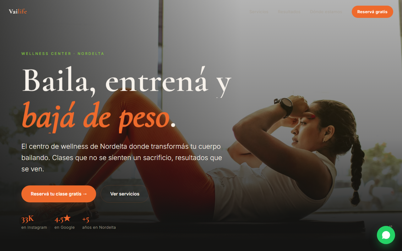 Sitio web de Vailife Wellness Center diseñado por Facundo Bertiller
